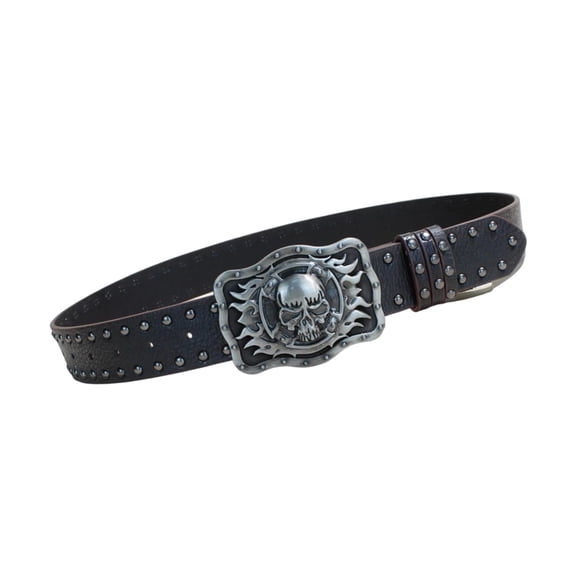 Yokua Fashion Adjustable Skull Belt for Men Western PU Leather Metal Buckles