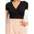 thumbnail image 4 of Wrap Surplice Lace Trim Top Black S, 4 of 5