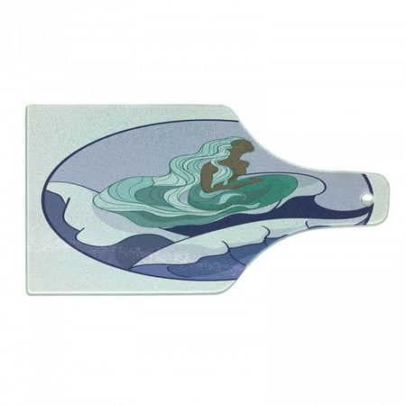 

Vintage Mermaid Cutting Board Round Artwork of a Woman Fish Creature with Long Striped Hair on Waves Decorative Tempered Glass Cutting and Serving Board in 3 Sizes by Ambesonne