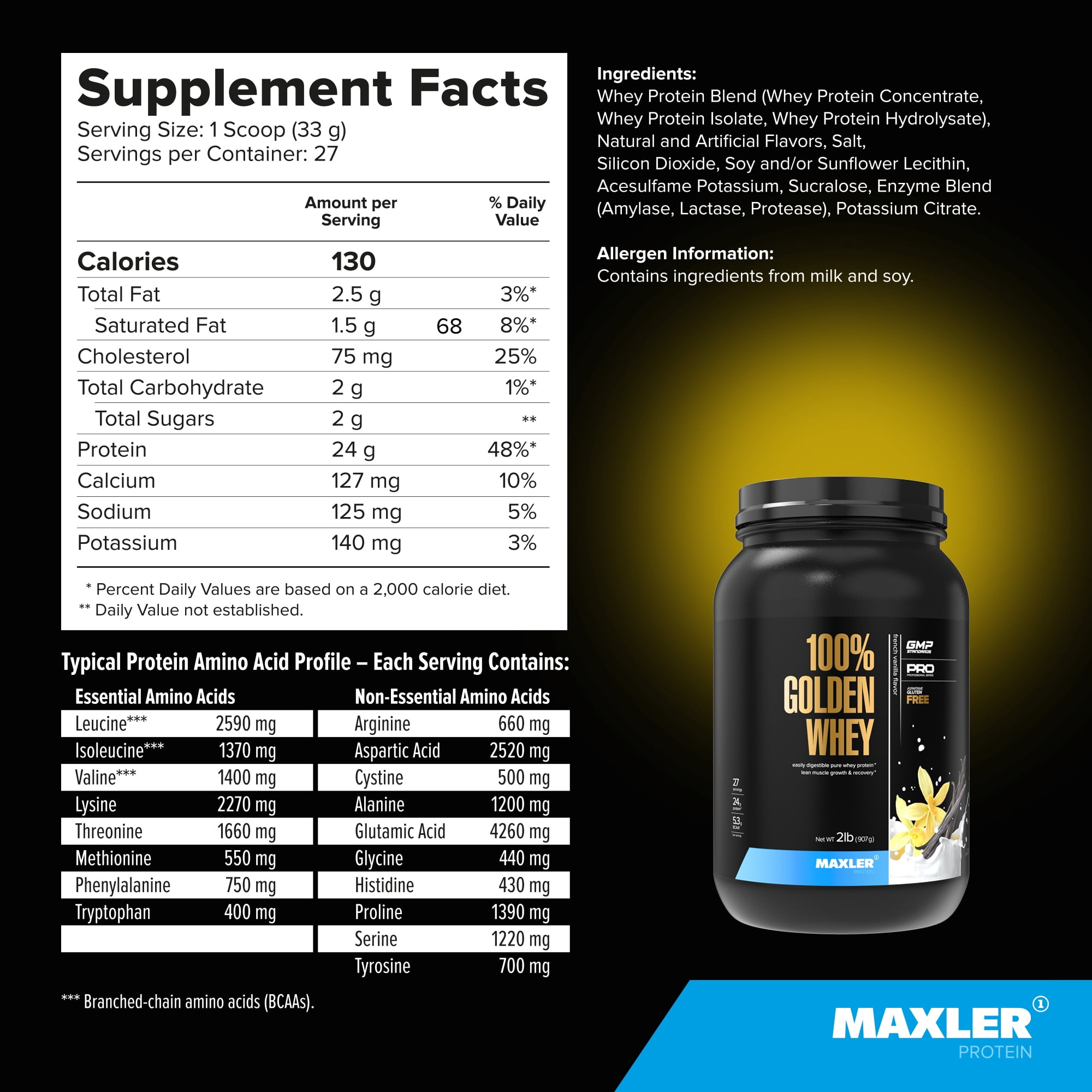 Maxler 100% Golden Whey Protein Powder - French Vanilla 2 lb