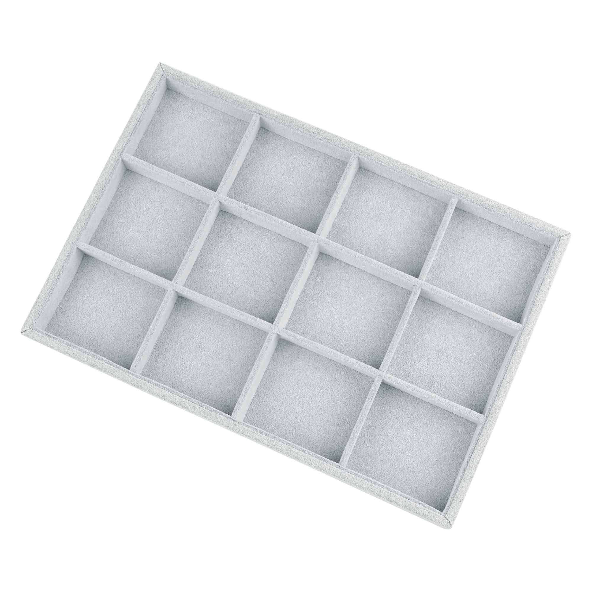 Unique Bargains Velvet Jewelry Boxes Holder Organizer Trays with Removable Dividers Gray 12 Grid Tray