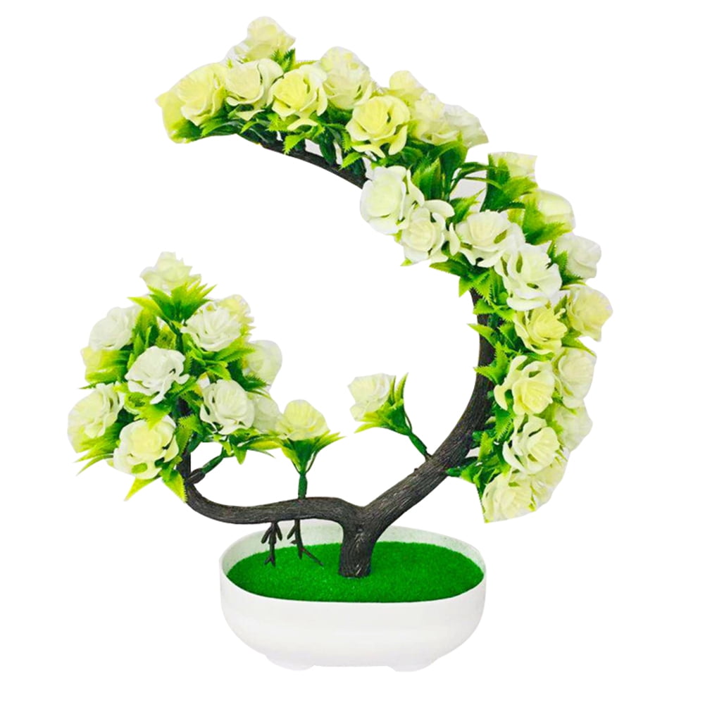 Hesroicy Artificial Rose Flower Tree Plant Potted Bonsai Garden Party