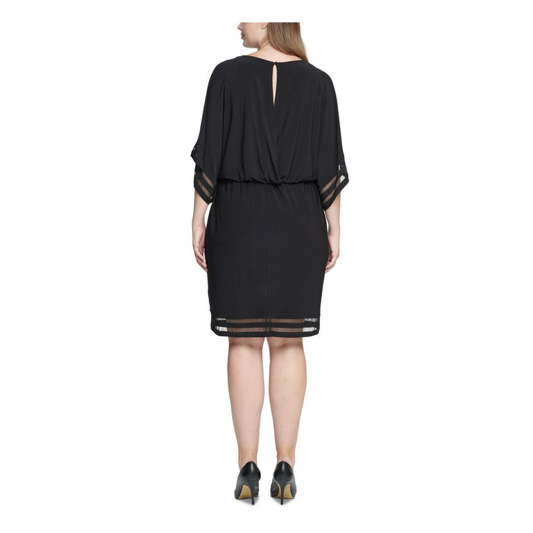 JESSICA HOWARD Womens Black Elbow Sleeve Round Neck Knee Length Cocktail Blouson Dress Plus 16W Walmart