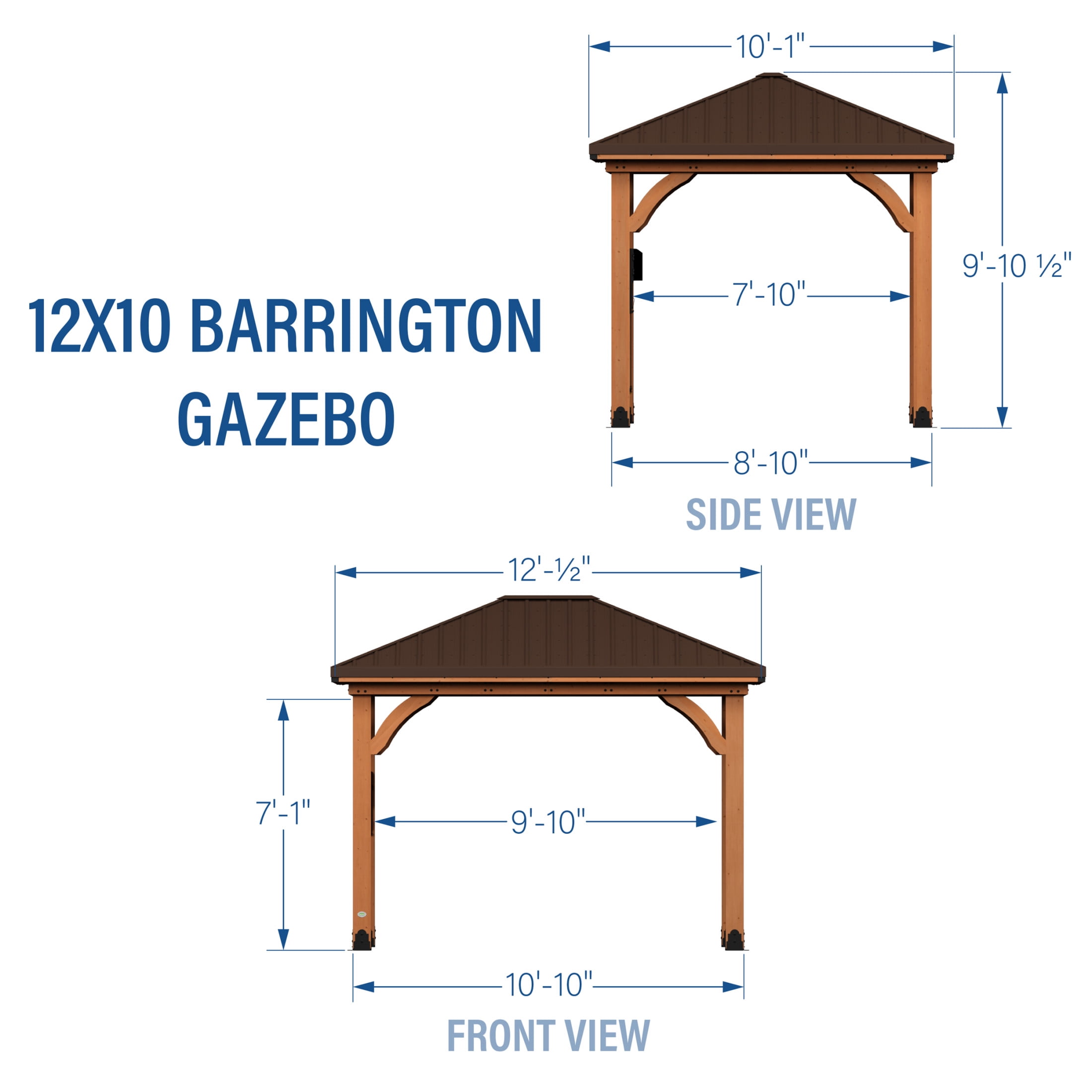 Backyard Discovery Barrington 12' x 10' Cedar Wood Gazebo, Galvanized Steel Roof, PowerPort
