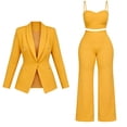 thumbnail image 6 of Floleo Women Notched Lapel Double Gold Button Long Sleeve Blazer Square Neck Crop Cami High Waist Wide Leg Pants Three Piece Suit For Office Business Interview Daily Outfits (Yellow,M), 6 of 6