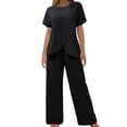 thumbnail image 2 of Pxiakgy 2 Piece Sets for Women Summer Women's Two Piece Outfits Irregular Short Sleeve Crew Neck Pullover Top Elastic Waist Wide Leg Pull On Pants Set with Pockets Navy S, 2 of 9