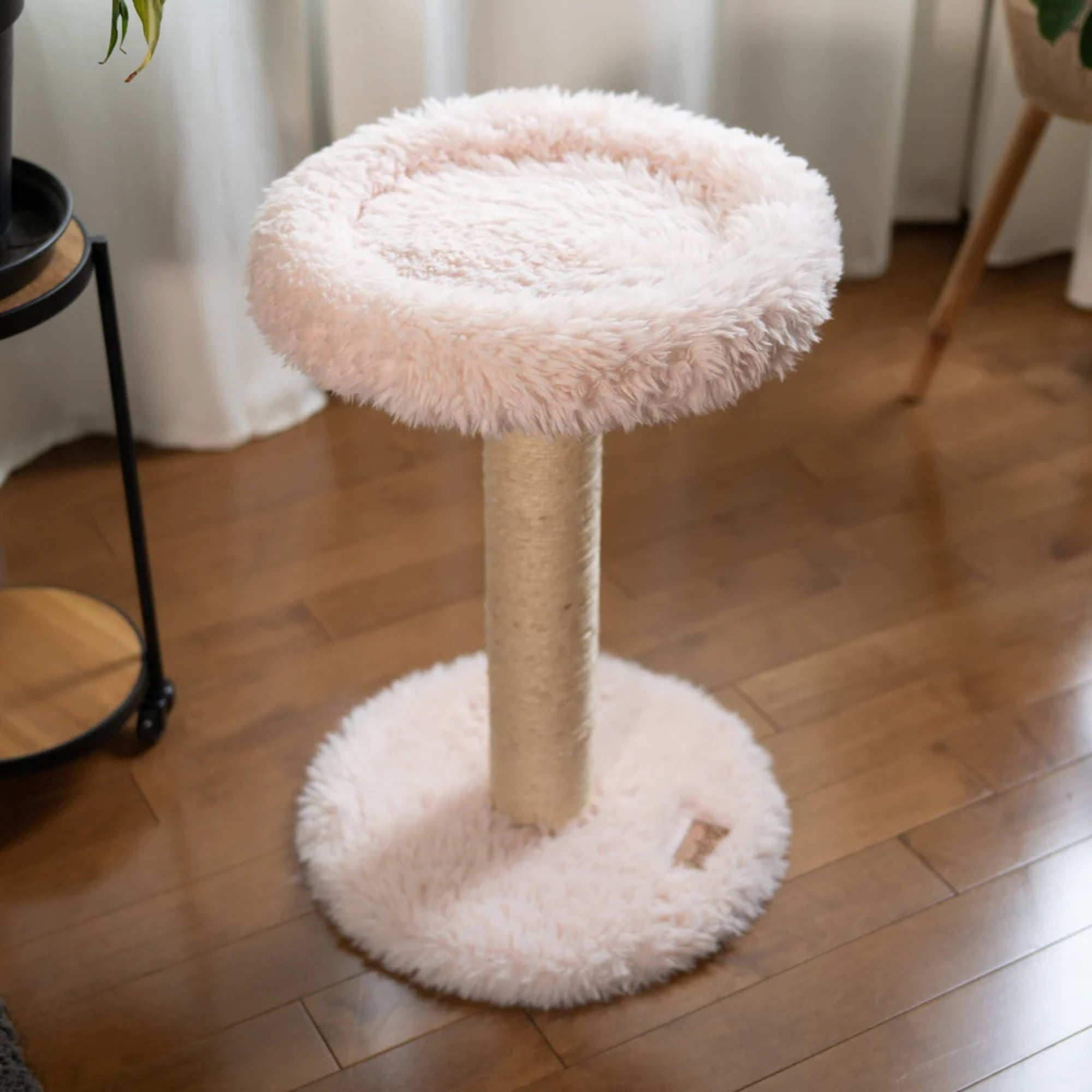 Noba: Classic Cat Tree - Blush Dusty Pink - 1-Level Round Perch, Cozy Faux Fur, Scratchable Rope Post, Climb-Play-Sleep, Animal Pet Lounge, 16 x 24"