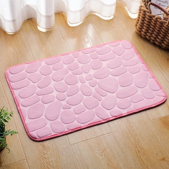 Non Slip Bath Mat, Coral Velvet Stone Print Bathroom Rugs Fit Under Door Quick Dry Bath Rug Shower Mat for Bathroom Floor Bathtub Shower Sink,19.6"x 31.4"，Pink