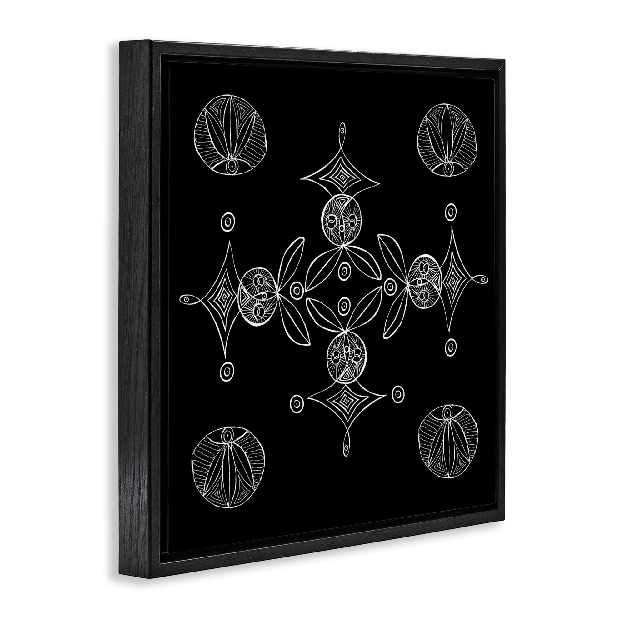 Stupell Industries Simple Monochrome Fractals Black Framed Floater Canvas Wall Art, design by El Perkin