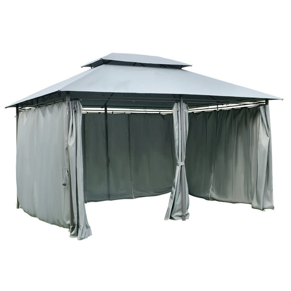 Outsunny 10' x 13' Patio Gazebo, Outdoor 2-Tiers Garden Canopy, Grey
