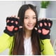 thumbnail image 3 of Guantes cálidos con forma de garra de gato y dedos expuestos de niña con dibujos de gatos en invierno, guantes de medio dedo con forma de pata de oso esponjosos y gruesos, 3 of 5