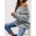 thumbnail image 6 of Women Off Shoulder Sweater Long Sleeve Knit Sweater Loose Pullover Jumper Tops Grey XL, 6 of 7