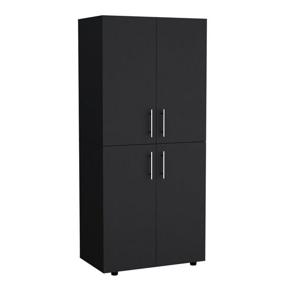 Miekor Furniture Armoire Wardrove 70" H, Double Doors, 6 Shelves, 2 Hanging Rods, Black 00122