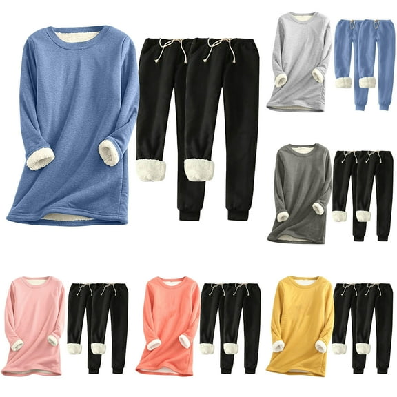 HAPIMO Winter Thicken Sweatsuit Set for Women , Womens 3 Piece Sweatshirt Set Casual Loose Pullover Tops Sweatpants Thermal Tracksuits Pocket Fleece Pockets Outfits Blue L