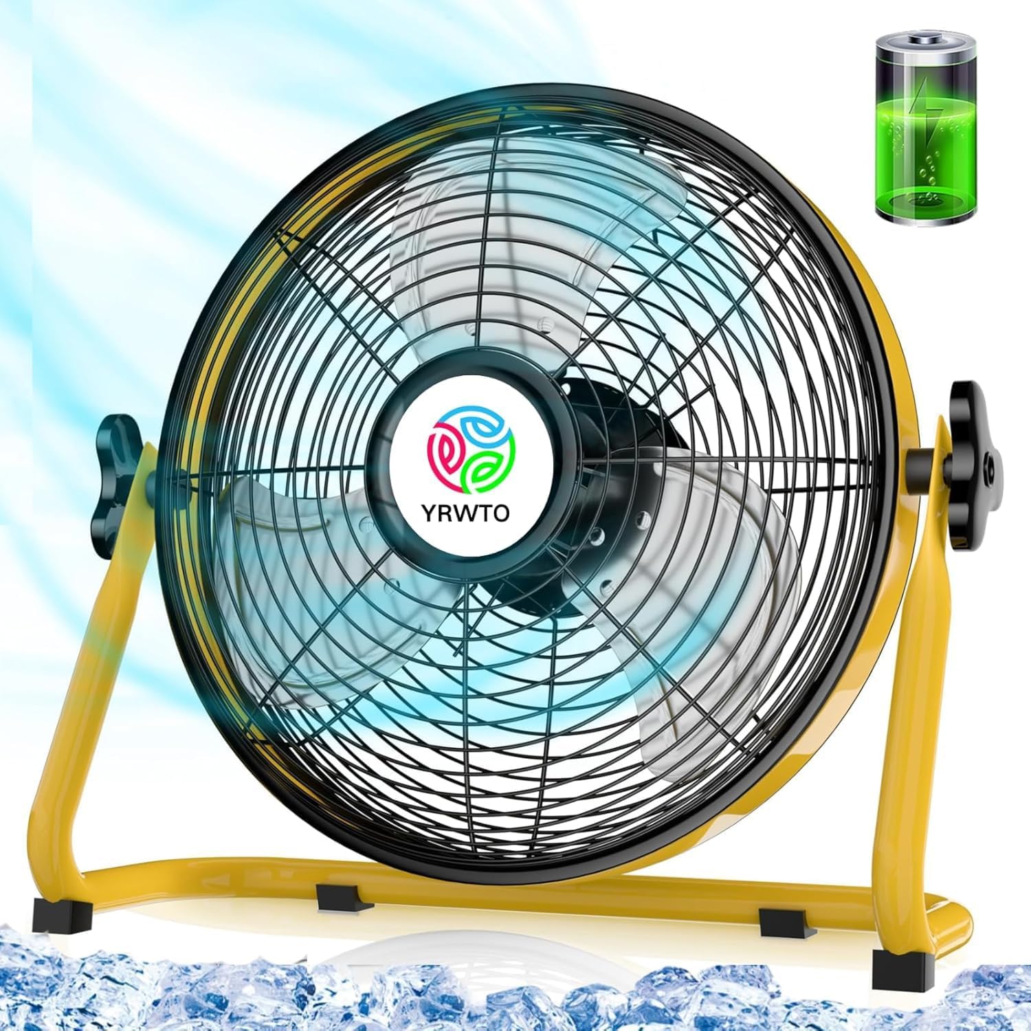 Battery Powered Fan, 14" Battery Operated Floor Fan, Cordless High Velocity Fan, Portable Metal Blade 360 Degree Manual Tilt Fan for Indoor Outdoor Camping Travel Patio Tent