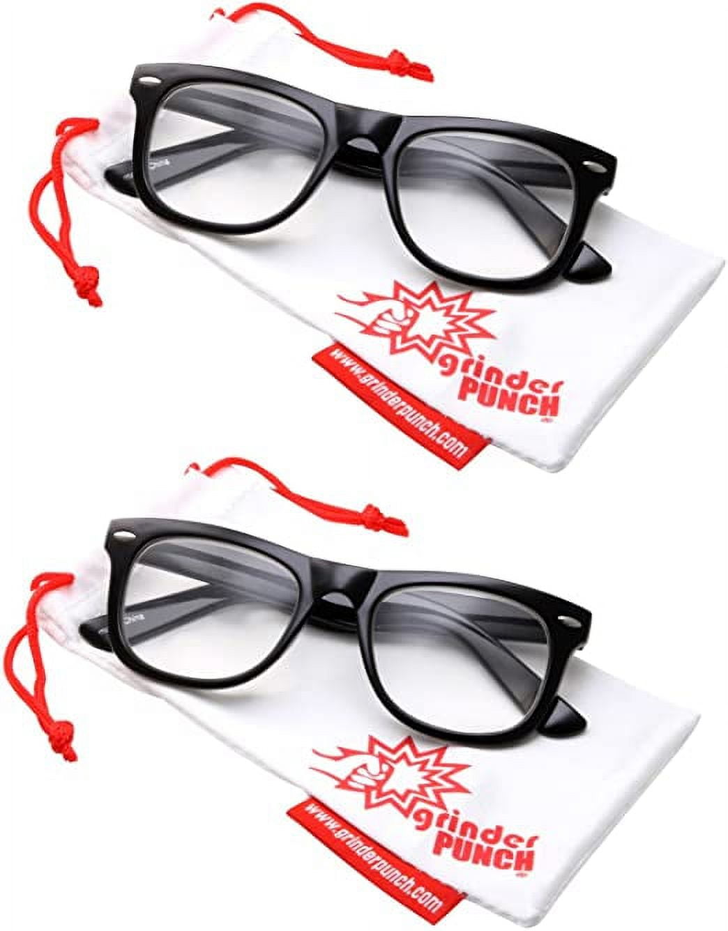 grinderPUNCH 2 Pair Value Lot Reading Glasses High Strength for Both Men Women Black Frame Clear Lens, +5.50