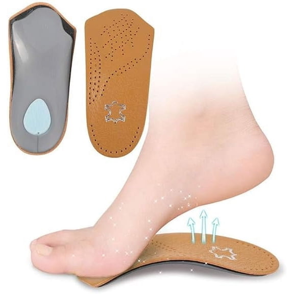 Leather Orthotic Inserts with Metatarsal Pad, 3/4 Arch Support Insoles Shoe and Padding at The Heel for Men and Women