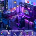 thumbnail image 3 of Homieasy L Shaped Computer Desk with Hutch, Reversible Gaming Desk with Monitor Stand & Storage Shelf, Corner Desks Home Office Desk with Power Outlets & LED Lights, Black, 3 of 8