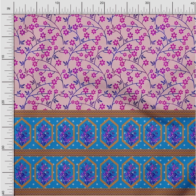 oneOone Silk Tabby Fabric Geometric|Leaves & Floral Panel Print Fabric By The Yard 42 Inch Wide