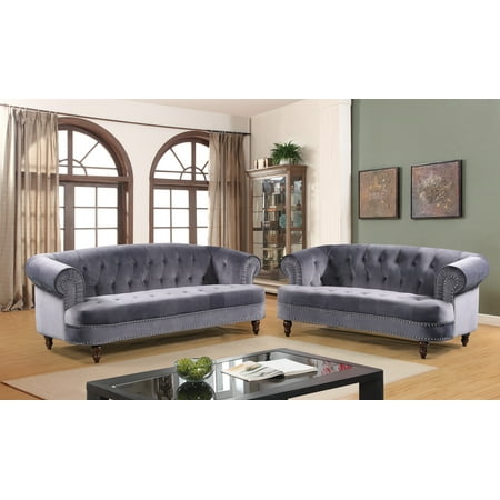 US Pride Furniture™ Downey Velvet Nail-head Chesterfield 2 Piece Sofa and Love-seat,