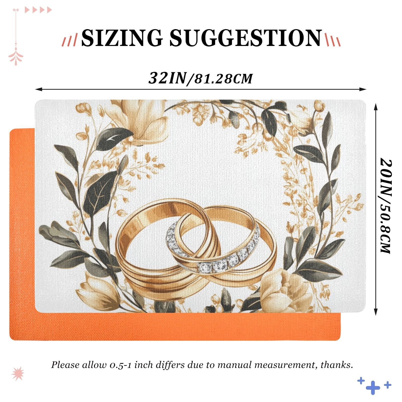 JSTEL Wedding Ring Wreath Front Door Mat Outside Entrance 32x20 Inch Doormat for Outdoor Indoor Washable Non Slip Floor Mats