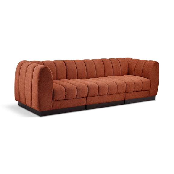 Meridian Furniture Quinn 101" 3-Piece Fabric Modular Sofa in Cognac Orange
