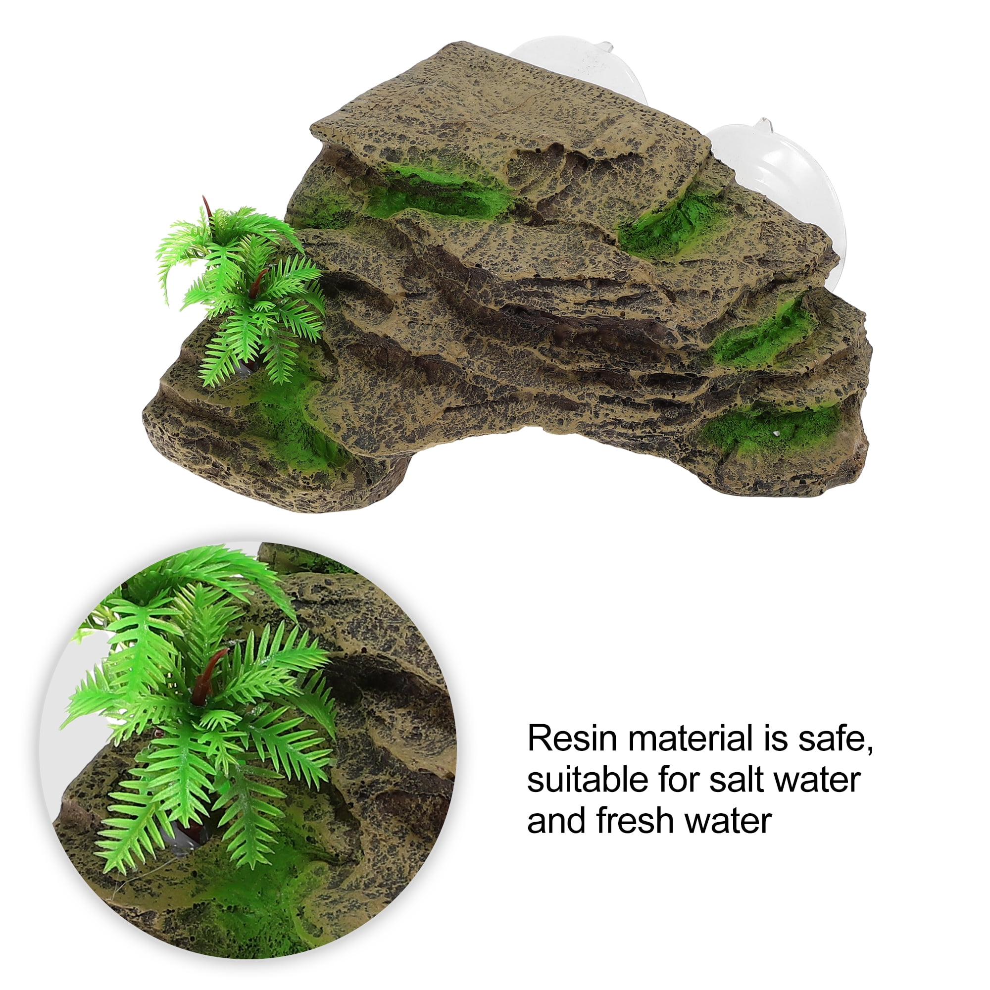 Unique Bargains Turtle Basking Platform Resin Tortoise Rock Aquarium Ornament 7.1"x6.6"x2.9" with Suction Cups