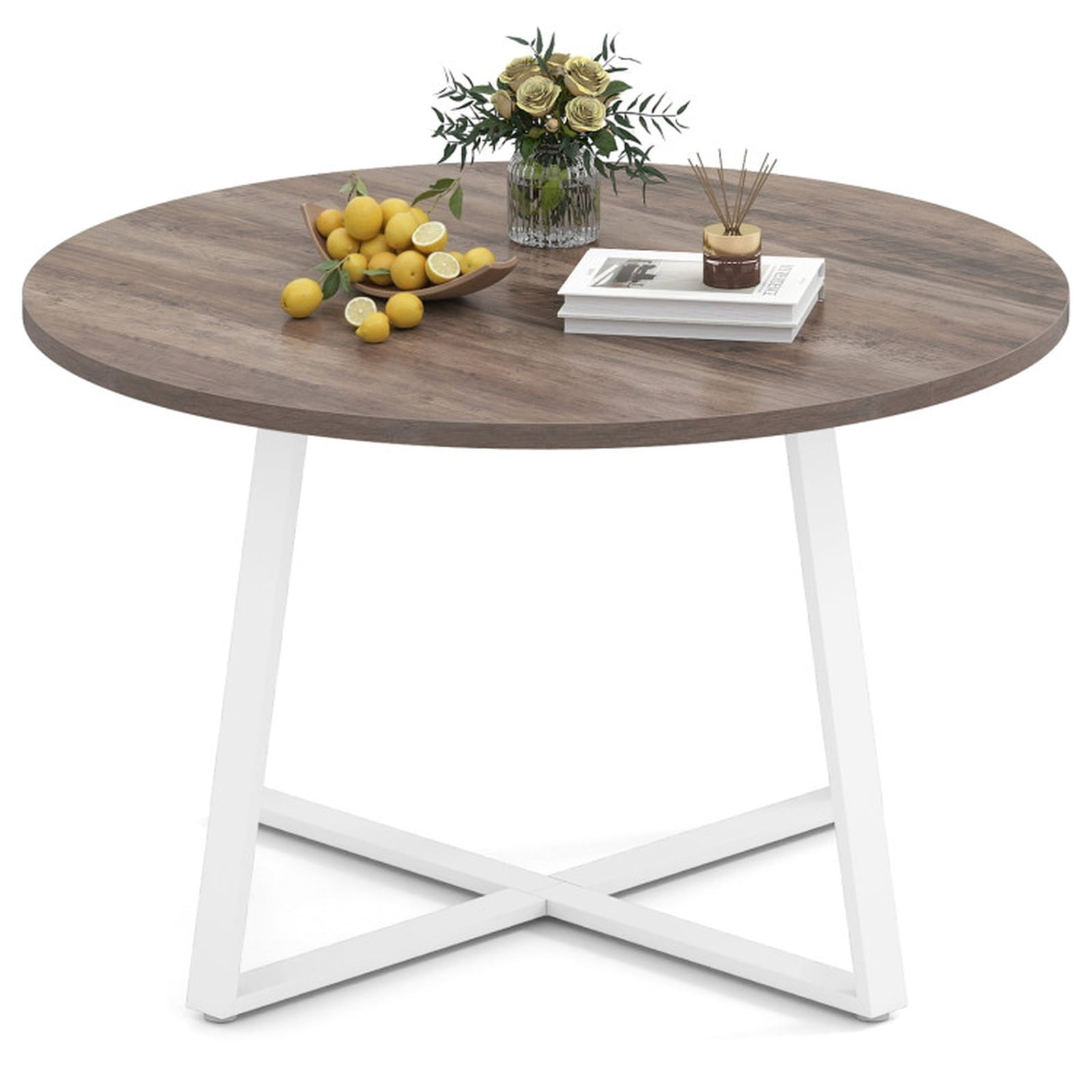 Furnibear 47 Inch Round Dining Table with Stable X Shaped Base and Thickened Top
