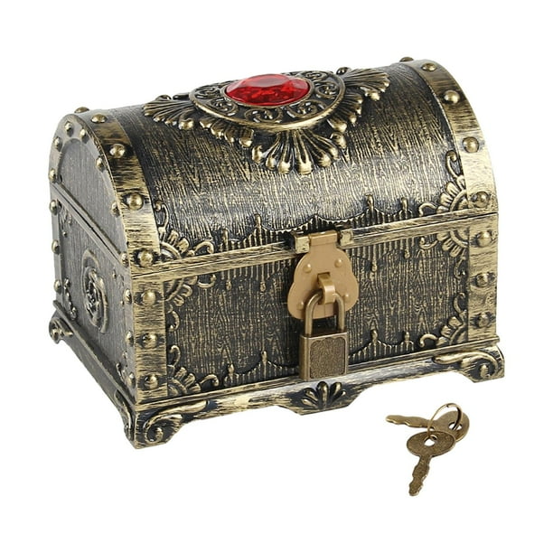 Cofre del tesoro aventurero, cofre pirata con cerradura y llave, accesorio pirata Bronce