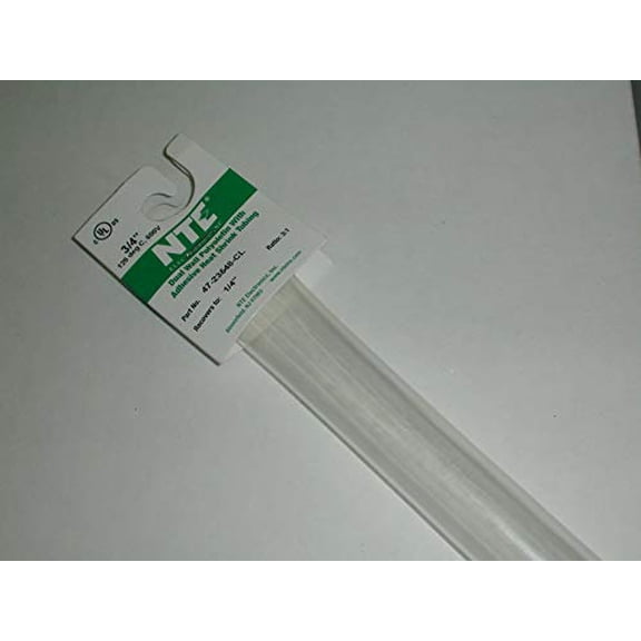 NTE Electronics 47-23548-CL Heat Shrink Tubing, Dual Wall with Adhesive, 3:1 Shrink Ratio, 3/4" Diameter, 48" Length, Clear - 47-23548-CL
