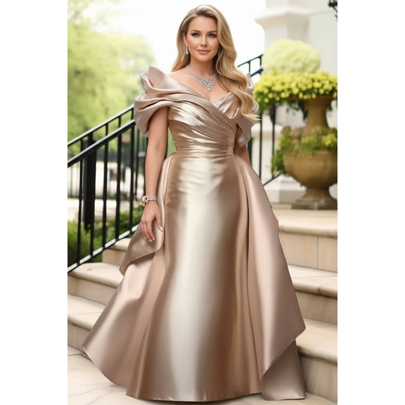 Women's Off-the-Shoulder Ruffled Satin Ball Gown, Burgundy & Champagne High-Low Formal Evening Dress