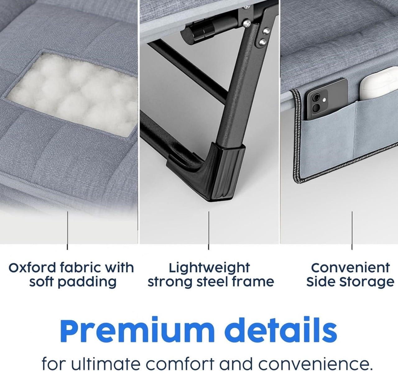 Folding Camping Cot with Mattress, Heavy Duty Patio Sleeping Bed Camping Bed, Adjustable Recliner Lounger Chair for Indoor, Outdoor & Patio Use