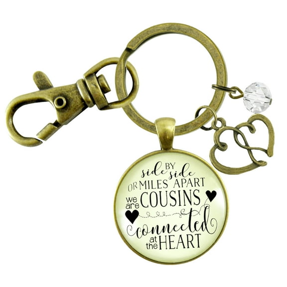 Cousin Gutsy Goodness Bronze Metal Keychain Side by Side Long Distance Family Heart Adult Female Jewelry Gift