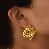 14k Gold Square Earrings for Women, Vintage Chunky Stud Earrings, Non Tarnish Large Statement Earrings Jewelry Gifts