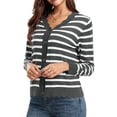 thumbnail image 2 of Cardigans pour Femmes, Chandails à Manches Longues, Décontractés, Légers, Boutonnés, Col en V, Chandail d'Automne, Rayures Grises, L, 2 of 9