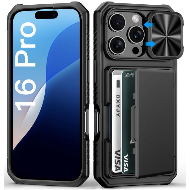Funda BXYJY para iPhone 16 Pro Wallet con tarjetero, color negro