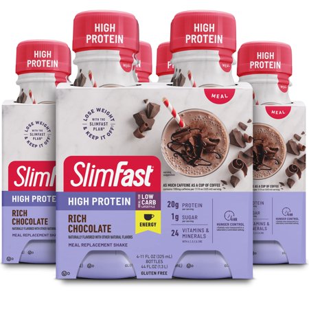 Slimfast Advanced Energy - Meal Replacement Shake - High Protein - Rich Chocolate - 11 Fl. Oz. Bottle - 12 Count - Pantry Friendly Packaing may vary