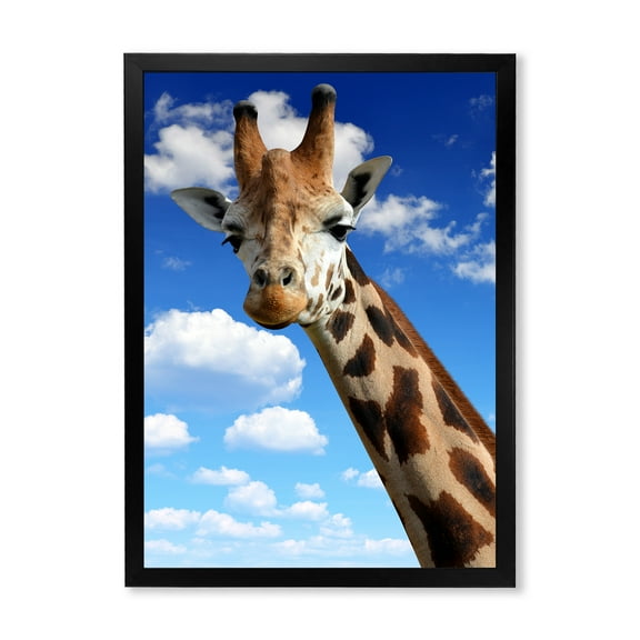 Designart 'A Giraffe On A Blue Sky Portrait' Farmhouse Framed Art Print