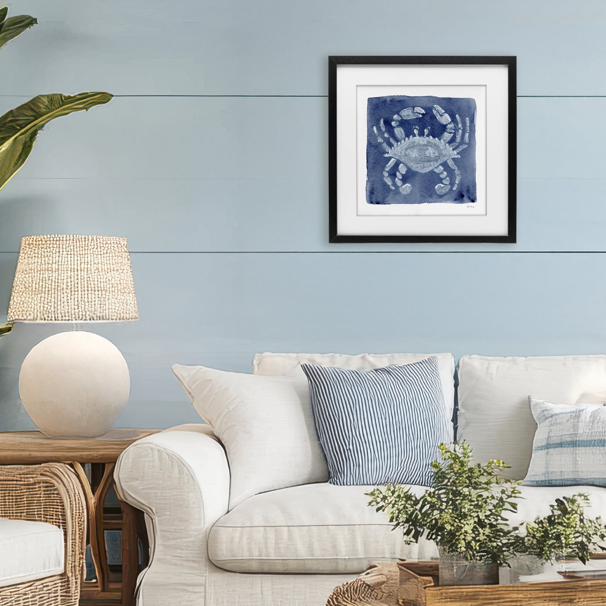 Stupell Industries White Crab on Indigo Black Framed Print Under Glass, design by Patti Bishop