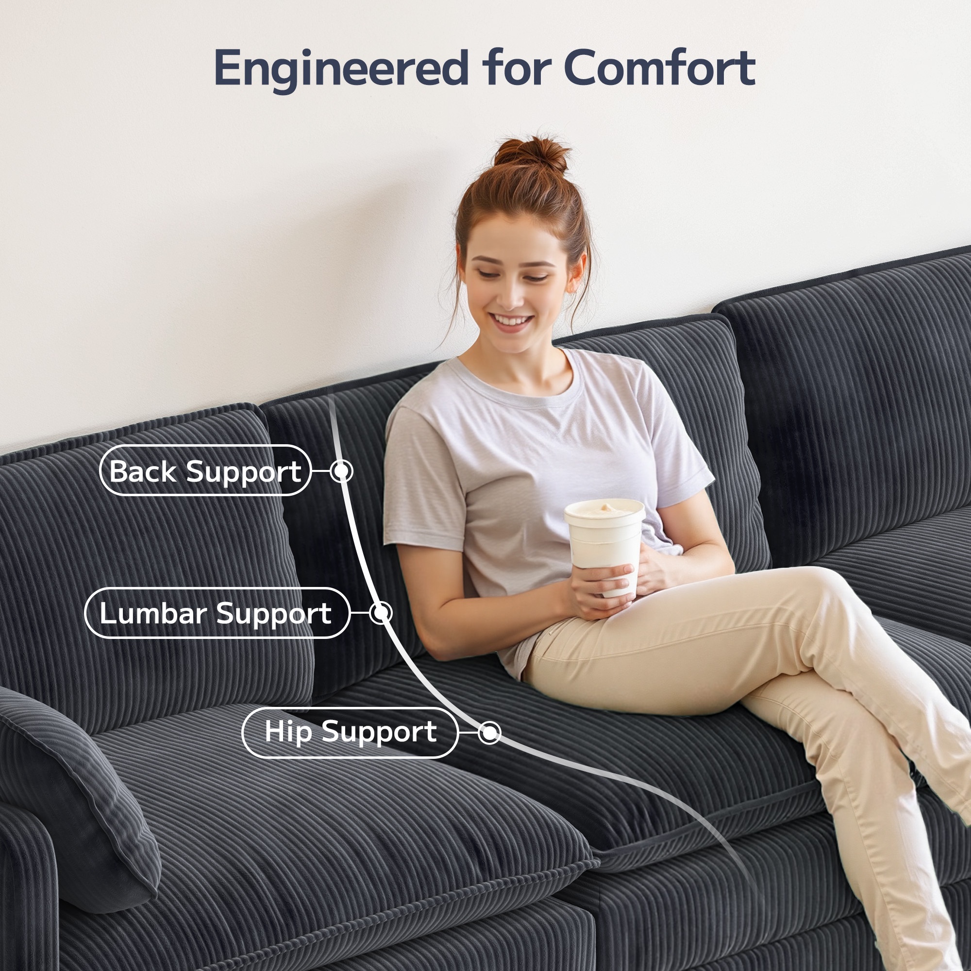 Asofer Sectional Couches for Living Room, L-Shaped Sofa Couch with Comfy Chenille, 3 Seat Sofa Set with Chaise for Apartment (Fabric, Grey)