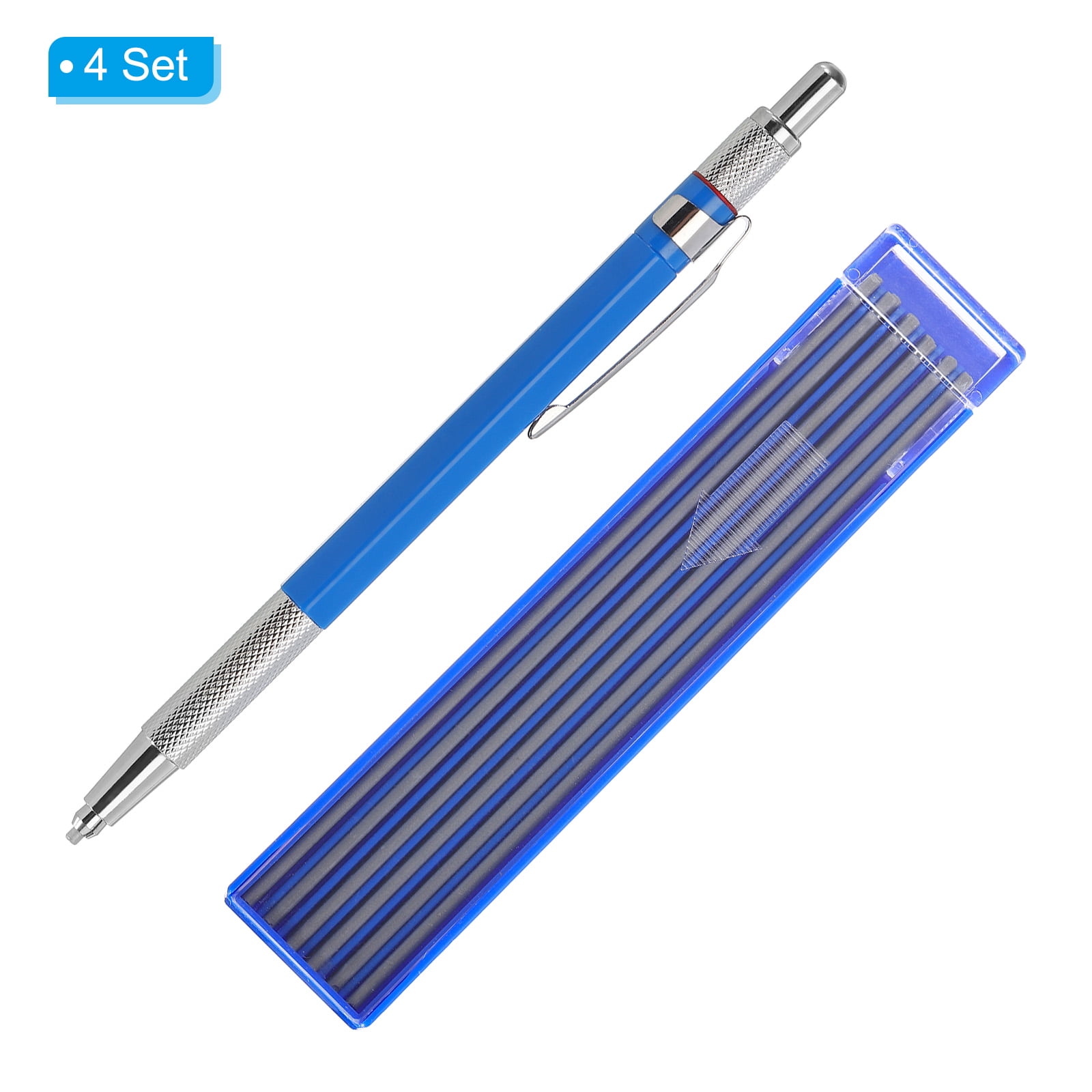 Uxcell 4 Pack Mechanical Pencil with 48Pcs Multicolor Refills, Pencil with Built-in Sharpener and Claw Tip, Blue