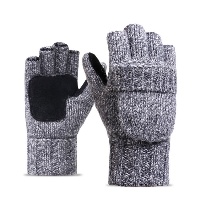 Gants Tricotés d'Hiver Isolation Mitaines Chaudes Rabat Couverture Unisexe, Gris Clair