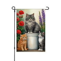 JOOCAR Linen Garden Flag with Cats and Flowers for Spring Summer Home Outdoor Garden Yard Door Decor 12x18 inch