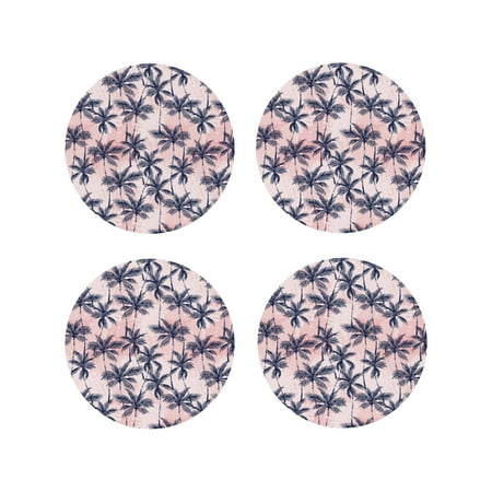 

Leather Coasters Set of 4 - Palm leaves_H Lightweight Non-Slip Drink Coasters for Desk Anti-Scalding Desk Cup Coasters for Office Table Decor Round Shape