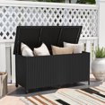 thumbnail image 1 of Costway 85 Gallon Rattan Deck Box with Waterproof Liner Universal Wheels & Gas Strut Black, 1 of 10