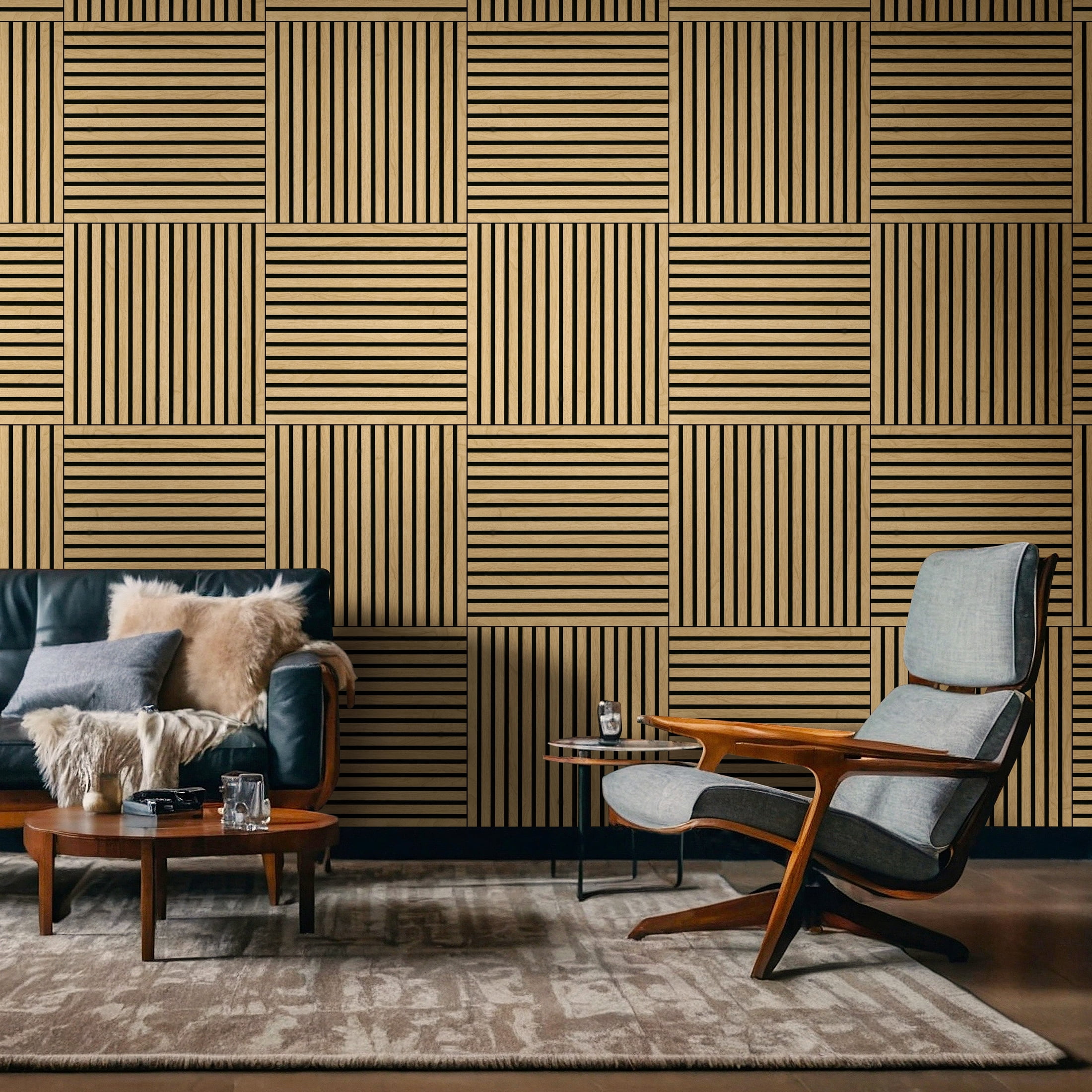 MSI 24 in. x 24 in. Harmony Almond Wood Veneer Sound Absorbing Acoustic Wood Slat Wall Panel (2 Pack / 8 sq. ft.)