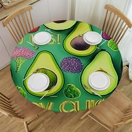 

Patifu Avocados Rainbow Maximalism Round Tablecloth with Elastic Edge 100% Polyester Stain-Resistant for Indoor Outdoor Dining Kitchen Farmhouse Wedding Party - Various Sizes 31 -35
