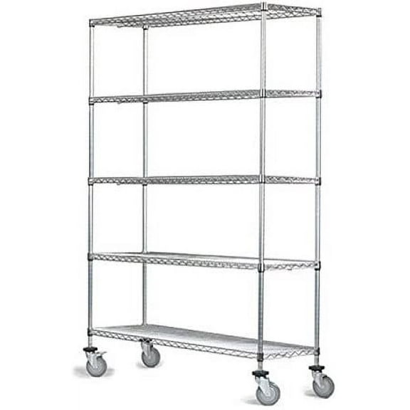 24" Deep x 30" Wide x 69" High 5 Tier Gray Wire Shelf Truck with 800 lb Capacity