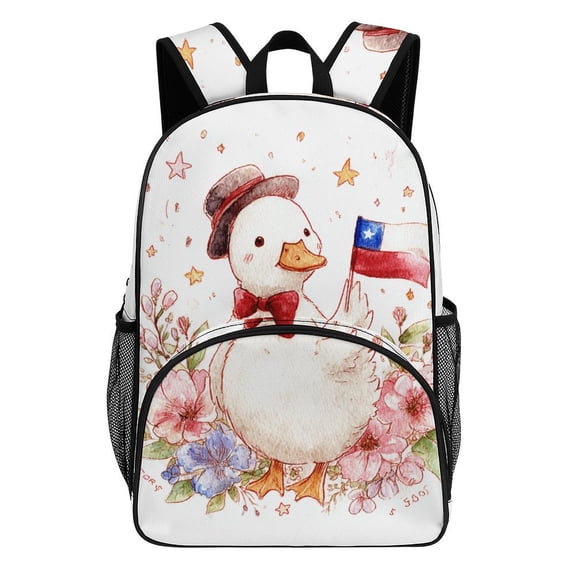Cute Duck Chilean Flag Flowers Hat Teenage Backpack Middle Students Bookbag Outdoor Daypack