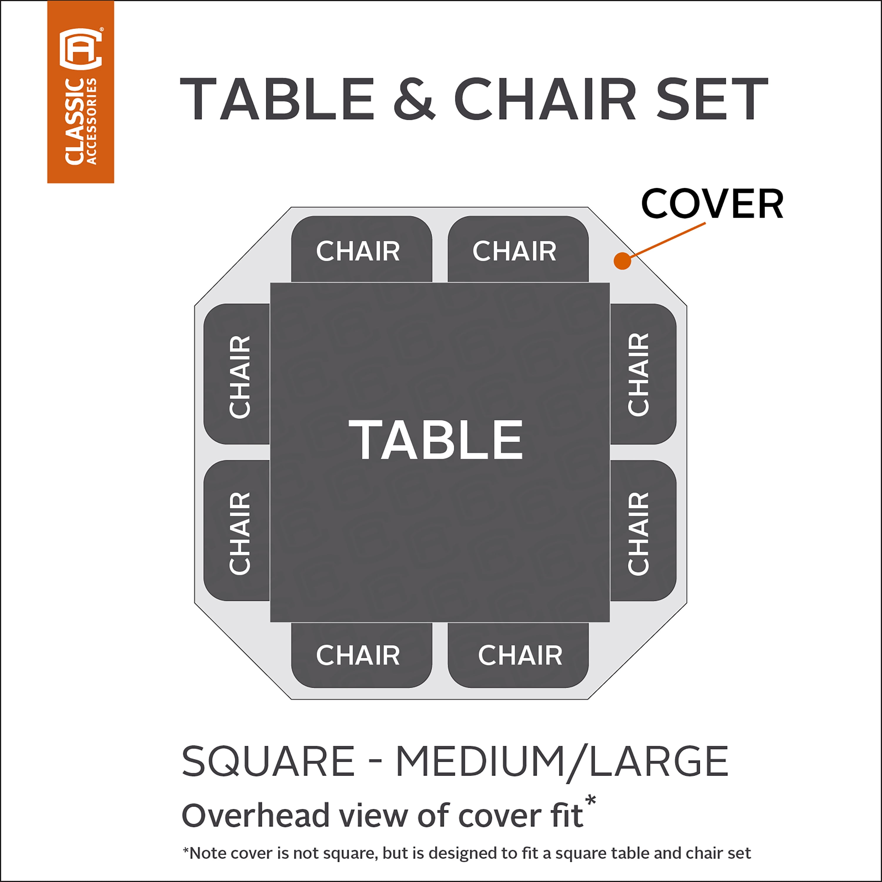 Classic Accessories Ravenna® Square Patio Table & Chair Set Cover - Premium Outdoor Furniture Cover with Water Resistant Fabric, Medium-Large (55-710-015101-EC)